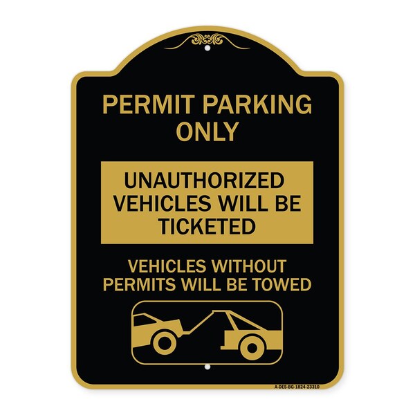 Permit Parking Unauthorized Vehicles Ticketed Vehicles w/o Permits W Alum, 18" x 24", BG-1824-23310